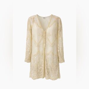 Beaded Sheer Embellished Vintage-Style dress in Champagne XL